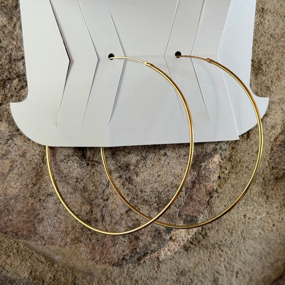 Gold Tone Large Hoop Earrings Minimalist Lightweight